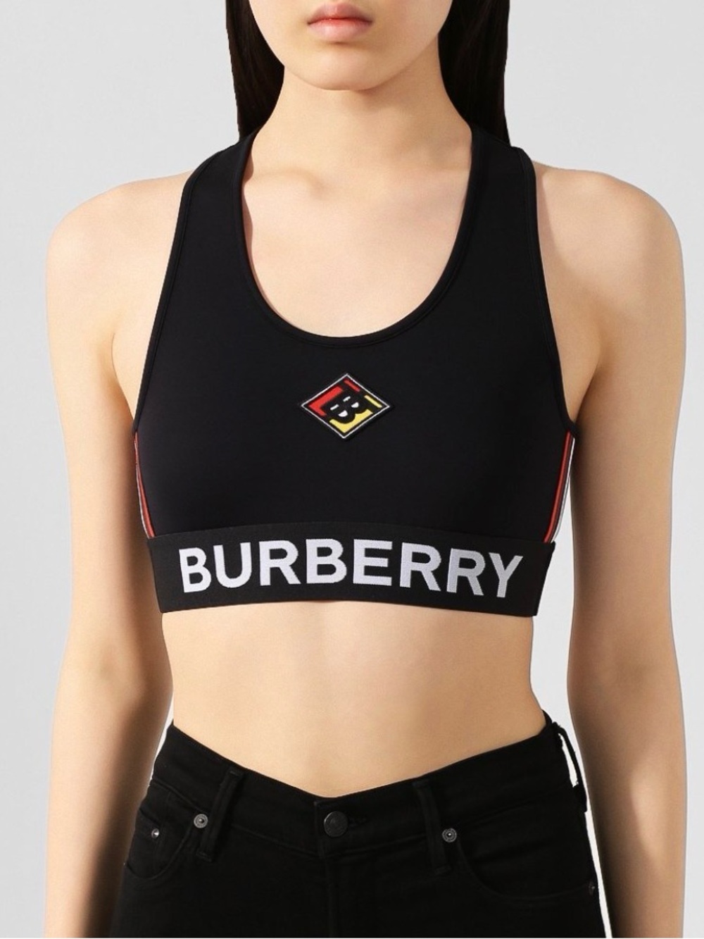 Burberry Black Logo-Trim Racerback Sports Bra